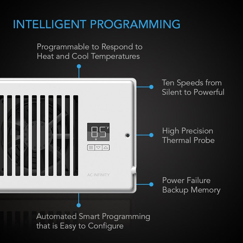 AC Infinity AIRTAP T4 Quiet Register Booster Fan White 4” x 12" - Indoor Farmer