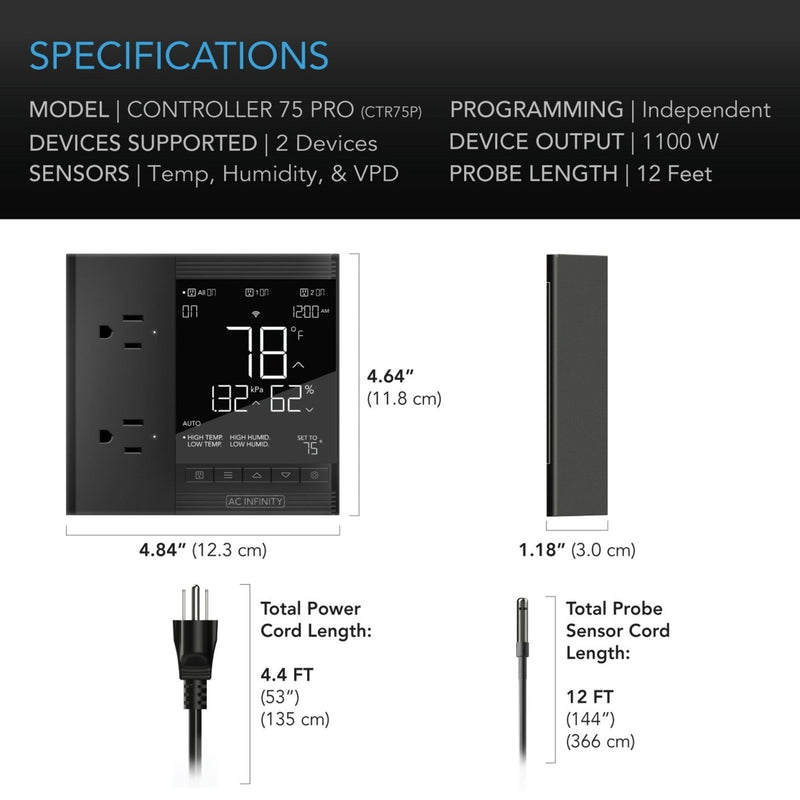 AC Infinity BLUETOOTH/WIFI Smart Outlet Controller 75 PRO - Indoor Farmer