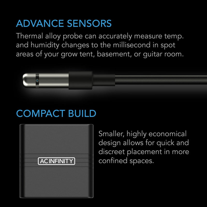 AC Infinity CLOUDCOM A1 Mini Smart Thermo - Hygrometer with 12 FT Sensor Probe - Indoor Farmer