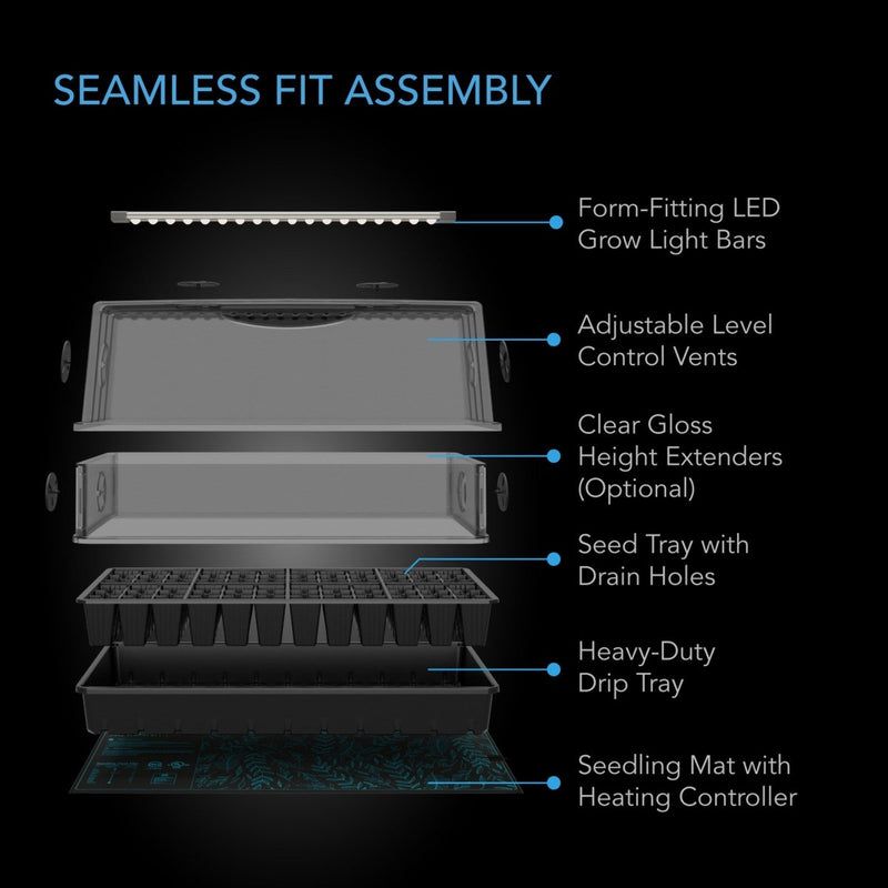 AC Infinity Heavy Duty Large Germination Kit with Height Extension, LED Grow Light Bars, Seedling Heat Mat - Indoor Farmer