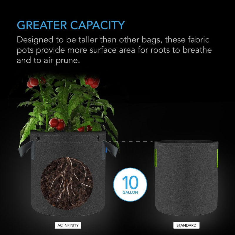 AC Infinity Heavy - Duty Round Fabric Pot (5 - PACK) - 10 Gallon - Indoor Farmer