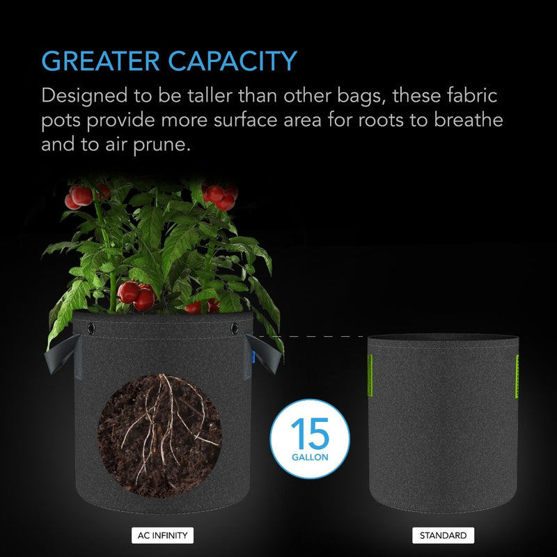 AC Infinity Heavy - Duty Round Fabric Pot (5 - PACK) - 15 Gallon - Indoor Farmer