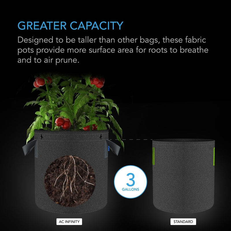 AC Infinity Heavy - Duty Round Fabric Pot (5 - PACK) - 3 Gallon - Indoor Farmer