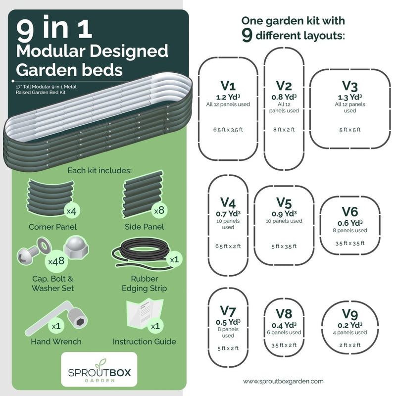 Sproutbox Modular 9 in 1 Metal Raised Garden Bed Kit 17" Tall - Indoor Farmer